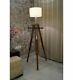 Retro Antique Floor Shade Lamp Brown Wooden Tripod Lighting Stand Home Decor New
