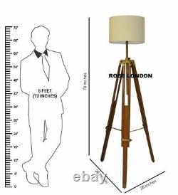 Retro Antique Floor Shade Lamp Brown Wooden Tripod Lighting Stand Home Decor NEW