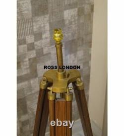 Retro Antique Floor Shade Lamp Brown Wooden Tripod Lighting Stand Home Decor NEW