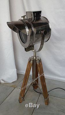 Retro Spot light Antique design Vintage Nautical Table lamp Wooden Tripod