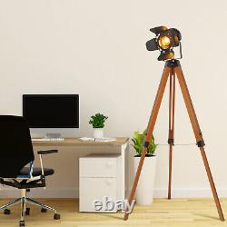 Retro Tripod Floor Lamp Camera Style Standing Lamp Adjustable Wooden Floor Lamp