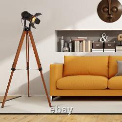 Retro Tripod Floor Lamp Camera Style Standing Lamp Adjustable Wooden Floor Lamp