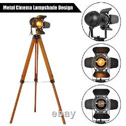 Retro Tripod Floor Lamp Camera Style Standing Lamp Adjustable Wooden Floor Lamp