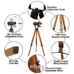 Retro Tripod Floor Lamp Camera Style Standing Lamp Adjustable Wooden Floor Lamp