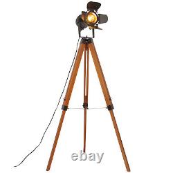 Retro Tripod Floor Lamp Camera Style Standing Lamp Adjustable Wooden Floor Lamp