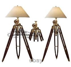 Royal Marine Vintage Solid Big Tripod Floor Lamp Nautica Brown Wooden Stand