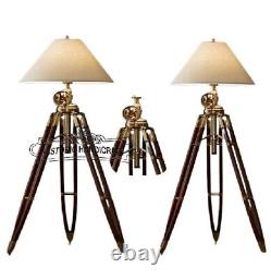 Royal Marine Vintage Solid Big Tripod Floor Lamp Nautica Brown Wooden Stand