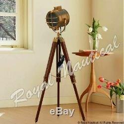 Rustic Heavy Duty Premium Wooden LED Tripod Floor Lamp Vintage Antique Finish