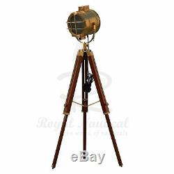 Rustic Heavy Duty Premium Wooden LED Tripod Floor Lamp Vintage Antique Finish