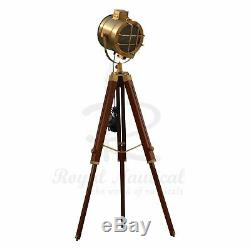 Rustic Heavy Duty Premium Wooden LED Tripod Floor Lamp Vintage Antique Finish