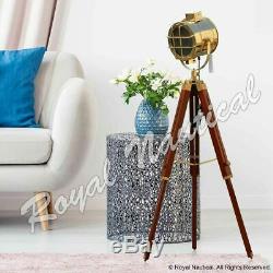 Rustic Heavy Duty Premium Wooden LED Tripod Floor Lamp Vintage Antique Finish