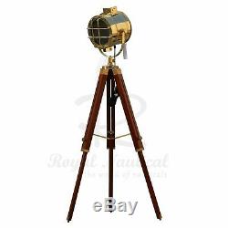 Rustic Heavy Duty Premium Wooden LED Tripod Floor Lamp Vintage Antique Finish