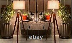 SET OF 2 Antique Vintage Wooden Tripod Stand For Floor lamp Home Decor Item
