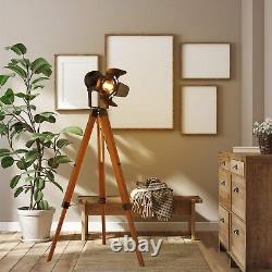 SUNLLOK Vintage Black Wood Tripod Floor Lamp for Living Room, Modern Industri