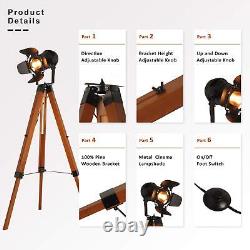 SUNLLOK Vintage Black Wood Tripod Floor Lamp for Living Room, Modern Industri