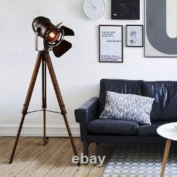 SUNLLOK Vintage Black Wood Tripod Floor Lamp for Living Room, Modern Industri
