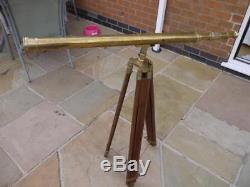 SUPERB NAUTICAL Vintage Brass Telescope Single Barrel Scope With Wooden Tripod