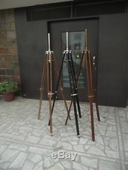 Set Of 3 Designer Nautical Wooden Tripod Floor Lamp-Shade Stand Vintage Decor