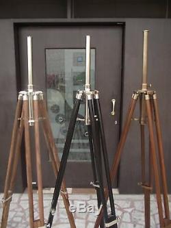 Set Of 3 Designer Nautical Wooden Tripod Floor Lamp-Shade Stand Vintage Decor