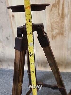 Set of 2 Antique Styled Rustic Wood Metal Tripod Folding Candle Holders 16 12