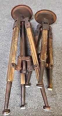 Set of 2 Antique Styled Rustic Wood Metal Tripod Folding Candle Holders 16 12
