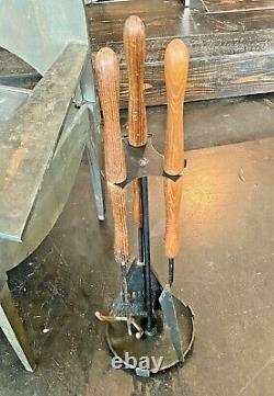 Seymour Vtg Mid Century Danish Modern Tripod Wrought Iron Wood Fireplace Tools