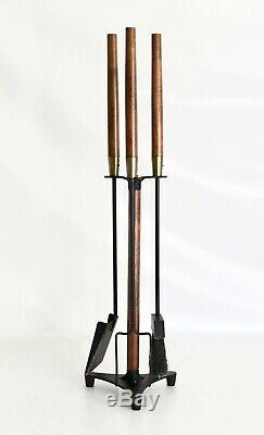 Seymour Vtg Mid Century Danish Modern Walnut Wood Fireplace Tripod Tools Set