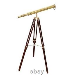 Shiny Brass Vintage Single Barrel Nautical Telescope Wooden Tripod Golden &