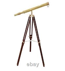 Shiny Brass Vintage Single Barrel Nautical Telescope Wooden Tripod Golden &