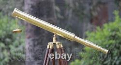 Shiny Brass Vintage Single Barrel Nautical Telescope Wooden Tripod Golden &