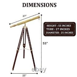 Shiny Brass Vintage Single Barrel Nautical Telescope Wooden Tripod Golden &