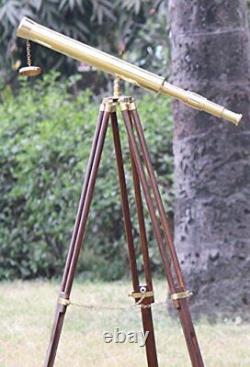 Shiny Brass Vintage Single Barrel Nautical Telescope Wooden Tripod Golden &