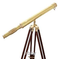 Shiny Brass Vintage Single Barrel Nautical Telescope Wooden Tripod Golden &