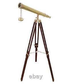 Shiny Brass Vintage Single Barrel Nautical Telescope Wooden Tripod Golden &