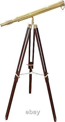 Shiny Brass Vintage Single Barrel Nautical Telescope Wooden Tripod Golden & Brow