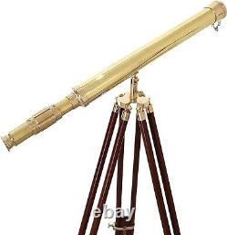 Shiny Brass Vintage Single Barrel Nautical Telescope Wooden Tripod Golden & Brow