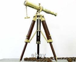 Shiny Brass Vintage Style Working Telescope With Adjustable Wooden Tripod Stand