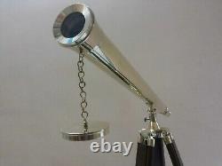 Silver Brass Telescope With Wooden Tripod Stand Vintage Nautical Decorative Ca78
