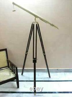 Silver Brass Telescope With Wooden Tripod Stand Vintage Nautical Decorative Gift