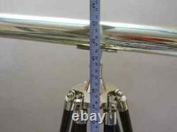 Silver Brass Telescope With Wooden Tripod Stand Vintage Nautical Decorative Gift
