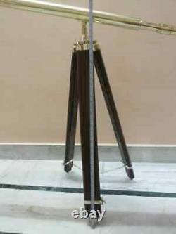 Silver Brass Telescope With Wooden Tripod Stand Vintage Nautical Decorative Gift