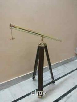 Silver Brass Telescope With Wooden Tripod Stand Vintage Nautical Decorative Gift
