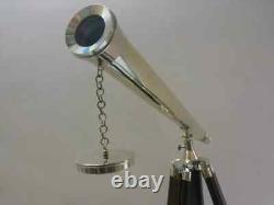 Silver Brass Telescope With Wooden Tripod Stand Vintage Nautical Decorative Gift