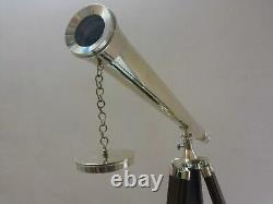 Silver Brass Telescope With Wooden Tripod Stand Vintage Nautical Decorative Gift