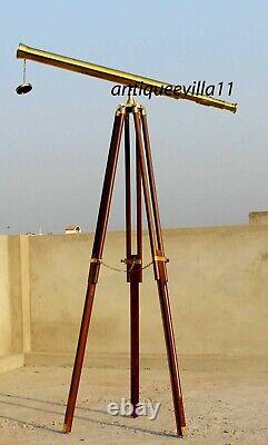 Solid brass nautical telescope with wooden tripod stand unique vintage gift