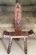 Spanish / Italian Style Carved Wood Leather Ornate Tripod Birthing Chair Vintage