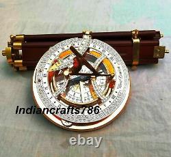 Sundial Compass Vintage Brass Bronze Nautical 8 Inch Wooden Tripod Steampunk