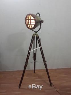 THEATER Vintage decorative Spotlight Hollywood Lamp with heavy Wooden Tripod