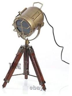 THOR INSTRUMENTS Vintage Industrial Style Brown Brass Finish Teak Wood Tripod