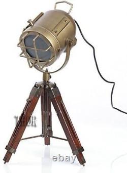 THOR INSTRUMENTS Vintage Industrial Style Brown Brass Finish Teak Wood Tripod